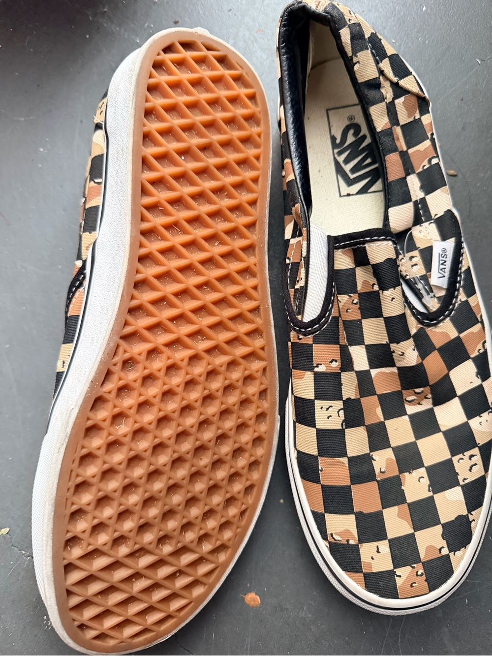 Vans Checkerboard Slip-On Sneakers in Black & Tan - Picture 2 of 2